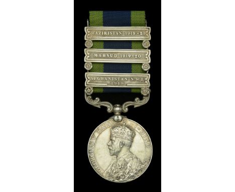 India General Service 1908-35, 3 clasps, Afghanistan N.W.F. 1919, Mahsud 1919-20, Waziristan 1919-21, unofficial retaining ro