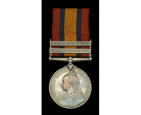 Queen’s South Africa 1899-1902, 2 clasps, Natal, Belfast (7159 Pte. H. Dunn. Vol. Coy. Manch: Regt.) minor edge bruise otherw