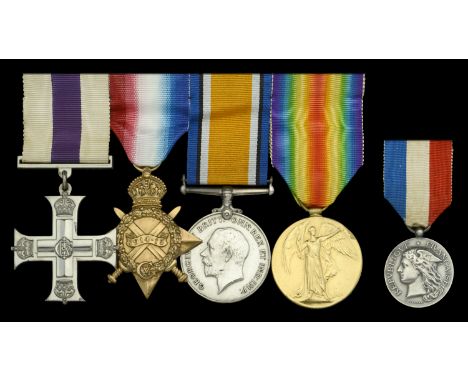A Great War ‘Western Front’ M.C. group of five awarded to Captain G. Young, Royal Army Medical Corps  Military Cross, G.V.R.,