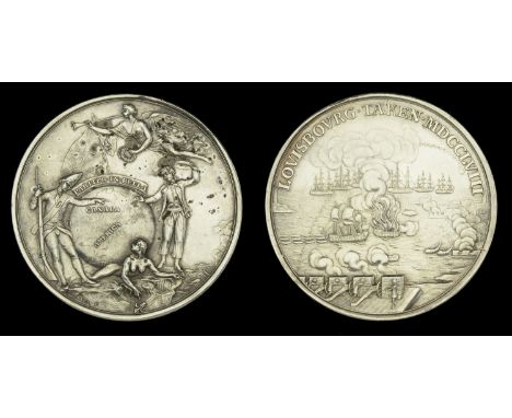 Capture of Louisbourg 1758, silver medal by Thomas Pingo, 44mm, small metallurgical imperfections in obverse field, otherwise