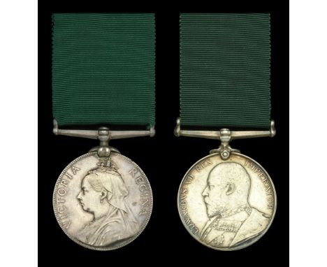 Volunteer Force Long Service Medal (2), V.R. (263. Cr. Serjt. O. Evans.) engraved naming; E.VII.R. (3212 Serjt. J. E. Barber.