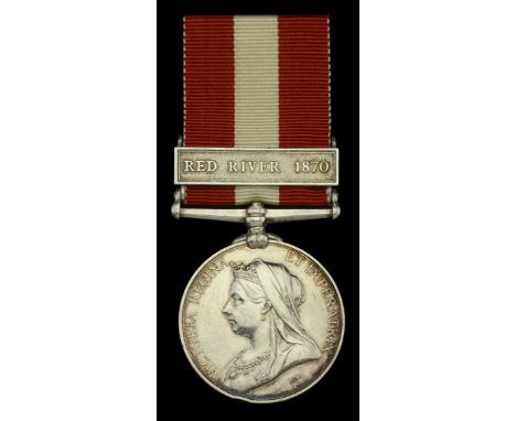 Canada General Service 1866-70, 1 clasp, Red River 1870 (1121 Sejt J. M. Barrett, A.S.C.) officially impressed naming, minor 