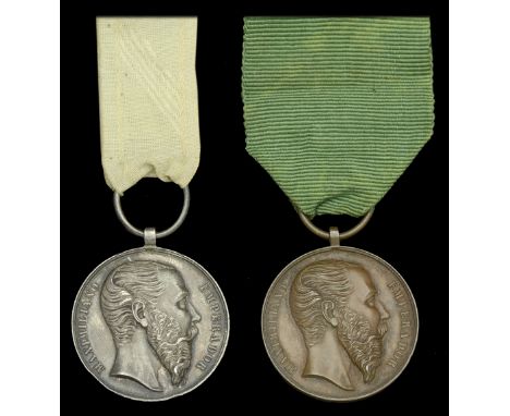 Mexico, Empire, Civil Merit Medal (2), Second Class, silver; Third Class, bronze, both with portrait of Maximilian by G. Nava