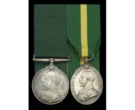 Pair: Quartermaster Sergeant H. C. Dumler, Manchester Regiment  Volunteer Force Long Service Medal, E.VII.R. (78559. Sjt: H. 