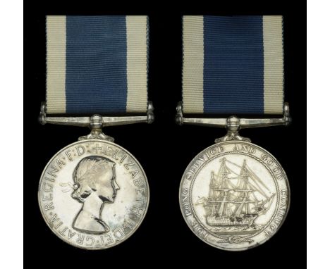Royal Navy L.S. & G.C., E.II.R., 2nd issue (LRO K F W Nixon D093047T HMS Warrior) mounted for wear, in named card box of issu