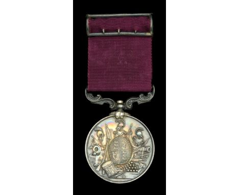 Army L.S. & G.C., V.R., 3rd issue, small letter reverse (266. Pte. J. Cox, Coldstrm. Gds.) fitted with silver ribbon buckle, 