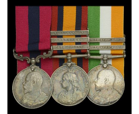 A Boer War D.C.M. group of three awarded to Sergeant J. W. Hall, Manchester Regiment, for his ‘excellent work’ as acting Quar