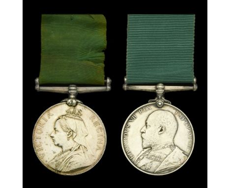 Volunteer Force Long Service Medal (2), V.R. (Serjt. G. Rusher. 3rd. V.B. Wl. Regt.) engraved naming; E.VII.R. (476 Pte. T. H