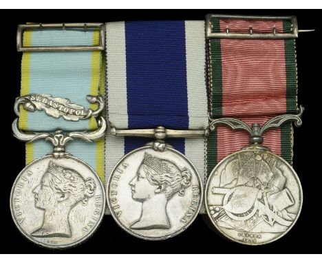 Three: Private T. Hoare, Royal Marines  Crimea 1854-56, 1 clasp, Sebastopol (... Hoar [sic]. R.M. H.M.S. Diamond.) privately 
