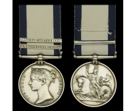 Naval General Service 1793-1840, 2 clasps, Amazon 13 March 1806, 6 Jan Boat Service 1813 (Joseph Payne.) good very fine  £8,0