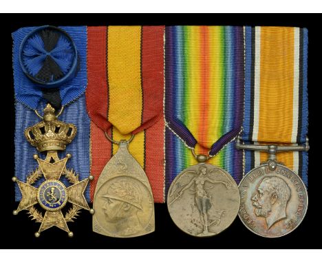 A rare ‘Belgian Agent’ group of four awarded to Madame Charlotte Lints-Stassart  Belgium, Kingdom, Order of Leopold II, Offic