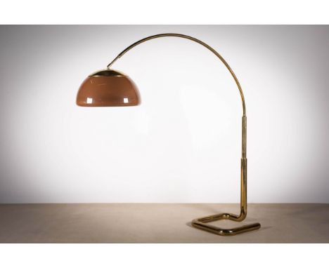 A TUBULAR BRASS ADJUSTABLE ARC LAMP,&nbsp; 1970's with swivel&nbsp; head