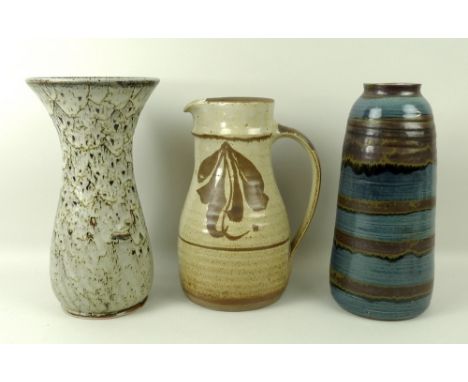 A collection of studio pottery, comprising a jug, label to base reading 'David Leach, Lowerdown Pottery, Bovey Tracey, Devon'