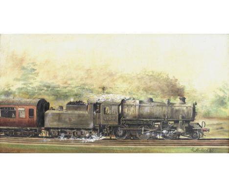 R. Bullock: Railway steam engine, 43048, oil on board, signed and dated '65, 34 by 64cm. 