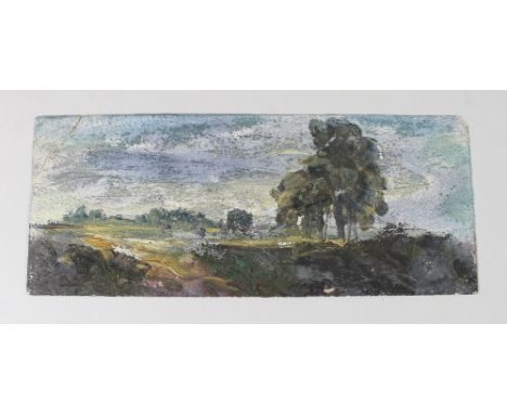School of John Constable (1776-1837): 'Britford', (Salisbury, Wilts), a sketch of the countryside, oil on card, with scumbled