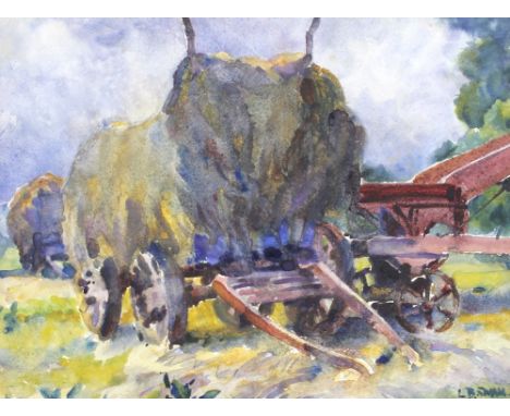 L. R. Swan: a study of a hay cart full of cut hay, watercolour, signed lower right, 28 by 35cm.