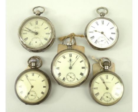 A group of five silver Waltham pocket watches, late 19th and early 20th century, two key wind and three keyless, each with wh