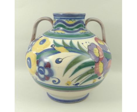 A Poole Pottery twin handled vase, circa 1920s / 1930s, by Carter Stabler Adams, in the Yo pattern, painted by Ruth Pavely, 1