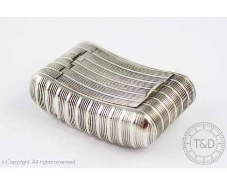 A George III silver snuff box, William Boot, Birmingham 1809, the curved box of large proportions, with external reeded detai