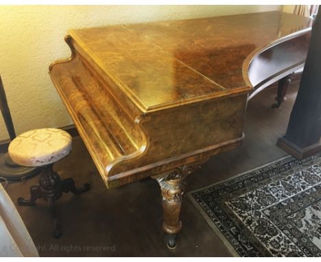 A mid 19th century Broadwood burr walnut boudoir grand piano, named and numbered Arnold 6468, a model 10 believed finished on