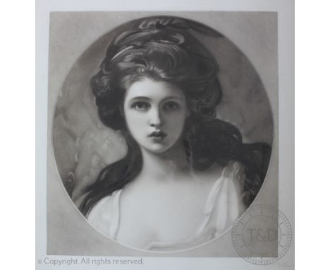 Henry Greenhead, Mezzotint, Portrait of Emma Hart after George Romney, signed in pencil and with blind stamp, 53.5cm x 48.5cm