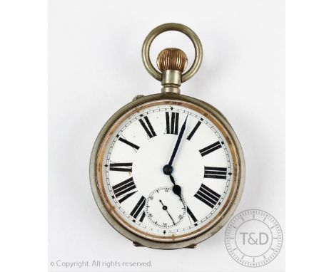 A chrome Goliath watch, enamel Roman numeral dial with subsidiary seconds, case numbered 3918791, 7.5cm diam   CONDITION REPO