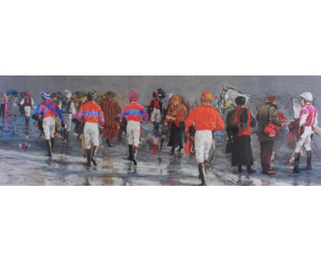 After Jay Kirkman (b.1958), Limited edition print, 'After The Race' No.111/195, 41cm x 108cm, Framed and glazed