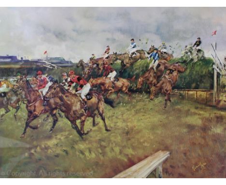 After Michael Lyne,Large colour print, Grand National 1969, 'First time round Beechers Brook', Published 1976, 66cm x 78cm