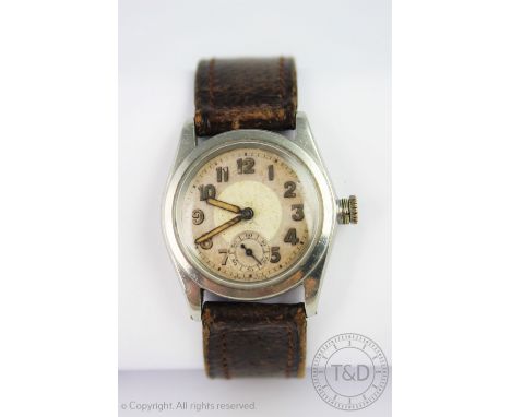 A Rolex stainless steel wristwatch circa 1940, the circular dial with luminescent Arabic numerals and subsidiary seconds dial