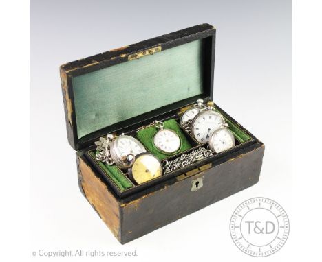 A collection of silver cased pocket watches and fob watches to include a Lady's French fob watch with floral enamel face and 