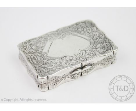 A Victorian silver snuff box, Birmingham 1892 probably Joseph Gloster, the base depicting an unusual hare coursing scene, the