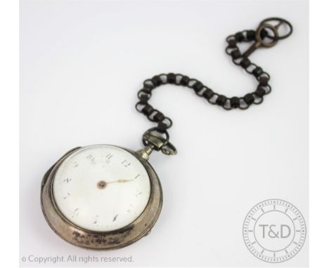 A George III silver pair cased pocket watch, by Richard Champion Liverpool, Birmingham 1795, the white enamel dial with black