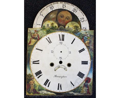 A 19th century mahogany eight longcase clock, the painted dial signed 'Birmingham', with moon phase and movement striking on 