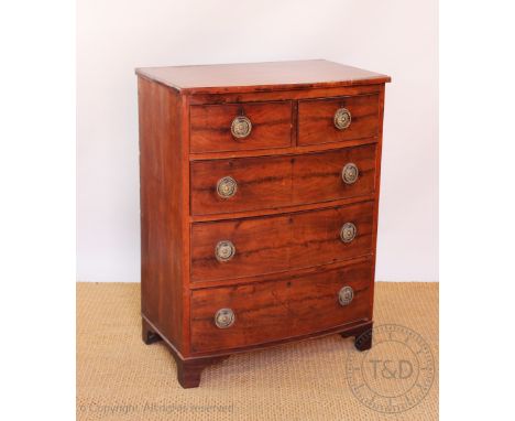 A 19th century mahogany bow front chest, of two short and three long drawers, on bracket feet, 99cm H x 75cm W x 47cm D