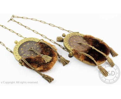 Two brass, leather and rabbit fur Scottish sporrans, late 19th / early 20th century, one marked for R & H Kirkwood 25cm   CON