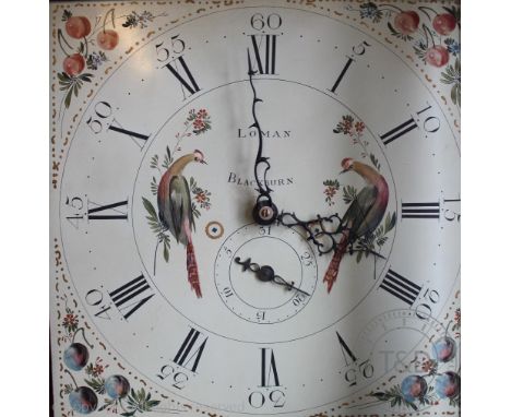 A George III oak and mahogany thirty hour longcase clock, the Roman numeral dial signed 'Loman Blackburn', and decorated with