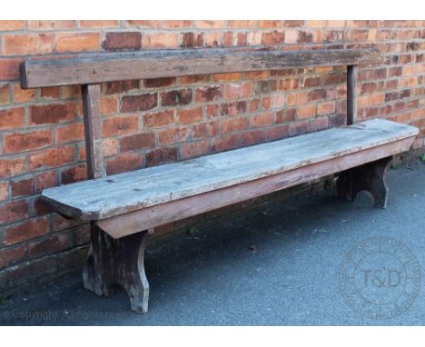 A vintage pine bench of long proportions, 91cm H x 274cm W