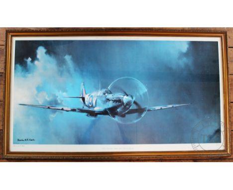 After Barrie A F Clarke, Colour print, Vickers Supermarine Spitfire MK V B of 243 Squadron, Published 1978, 56cm x 104cm, Fra