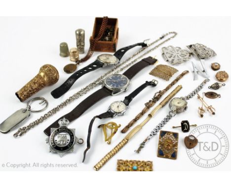 A collection of assorted watches, jewellery and ephemera, to include; Timex, Renis and Lanco wristwatches, along with assorte
