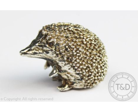 A novelty silver model of a hedgehog, James R Biggins, Sheffield 2017, realistically modelled, 3cm high, 2.6ozt  CONDITION RE