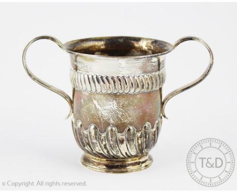 A Victorian silver porringer, Harrison Brothers & Howson, Sheffield 1884, the cylindrical cup with embossed wrythen decoratio