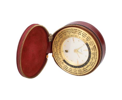 HERMÈS Vintage Tischuhr "Heures du monde" mit 8-Tage Werk und Weltzeit, Koll.: ca. 1960er Jahre. Acht Tage Handaufzugwerk mit