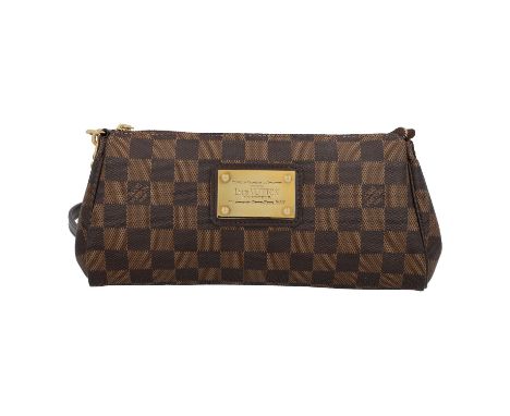 LOUIS VUITTON Umhängetasche "EVA". Koll. 2009. Damier Ebene Canvas Serie mit goldfarbener Hardware und Details aus dunkelbrau