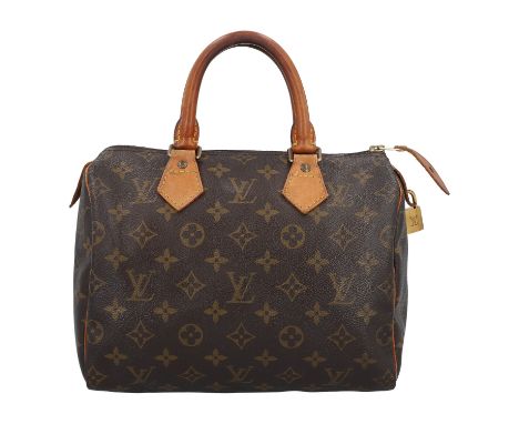 LOUIS VUITTON VINTAGE Handtasche "SPEEDY 25". Koll. 1995. Monogram Canvas Serie mit goldfarbener Hardware und naturbelassenem