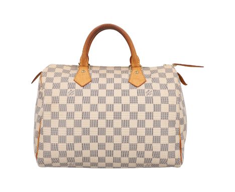 LOUIS VUITTON Handtasche ‘SPEEDY 30’, Koll.: 2009. Damier Azur Canvas Serie mit Rindsleder-Deails, goldfarbener Hardware, Dop