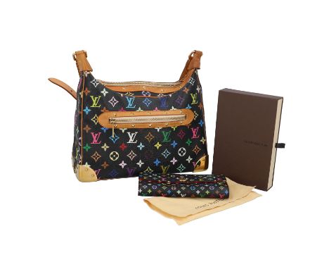 LOUIS VUITTON Kovolut "BOULOGEN" & "SARAH", Koll.: 2005. Multicolor Serie auf schwarzem Grund mit goldfarbener Hardware, Deta
