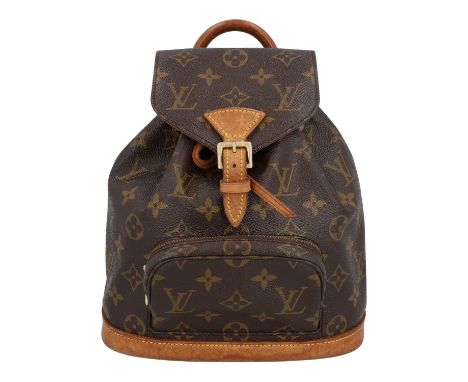 LOUIS VUITTON VINTAGE Rucksack "MONTSOURIS". Koll. 1997. Monogram Canvas Serie mit naturbelassenem Leder und goldfarbener Har