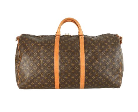 LOUIS VUITTON VINTAGE Weekender "KEEPALL BAND. 60". Koll. 1989. Klassisches Modell aus Monogram Canvas mit naturbelassenem Le