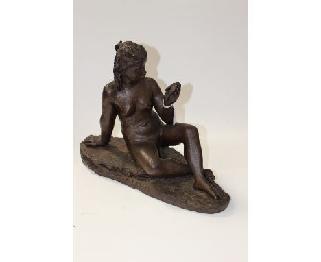Karin Jonzen RBA (1914-1998), 'Susan in Summer', seated nude holding a bird in her left hand, limited edition cast model by H