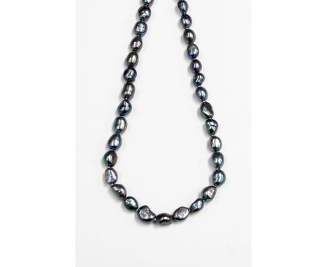 A Freshwater Peacock Pearl single strand necklace, with approximately 40 baroque pearls, each approximately 8mm in length, fi